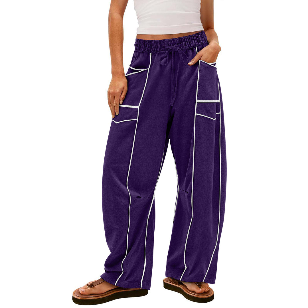 Damen nan weite Lounge-Hose mit Kordelzug, Kontrastpaspelierung und Cargo-Taschen Drune