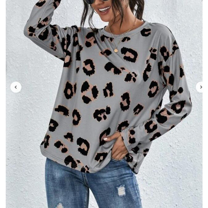 Damen Lässiger Leopardenmuster Pullover Drune