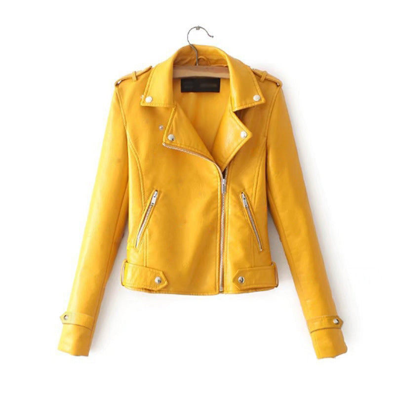 Damen Kunstleder Bikerjacke mit asymmetrischem Reißverschluss und dekorativen Nieten Drune