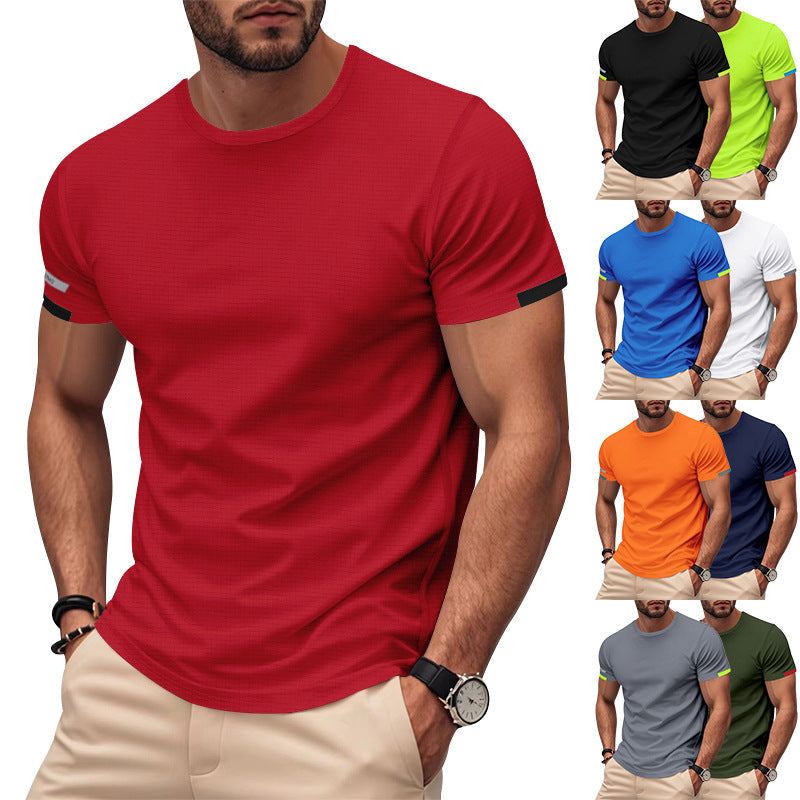 Herren nan athletisches Funktions-T-Shirt mit Rundhalsausschnitt, körpernahem Stretchschnitt und kontrastierendem Ärmelsaum Drune