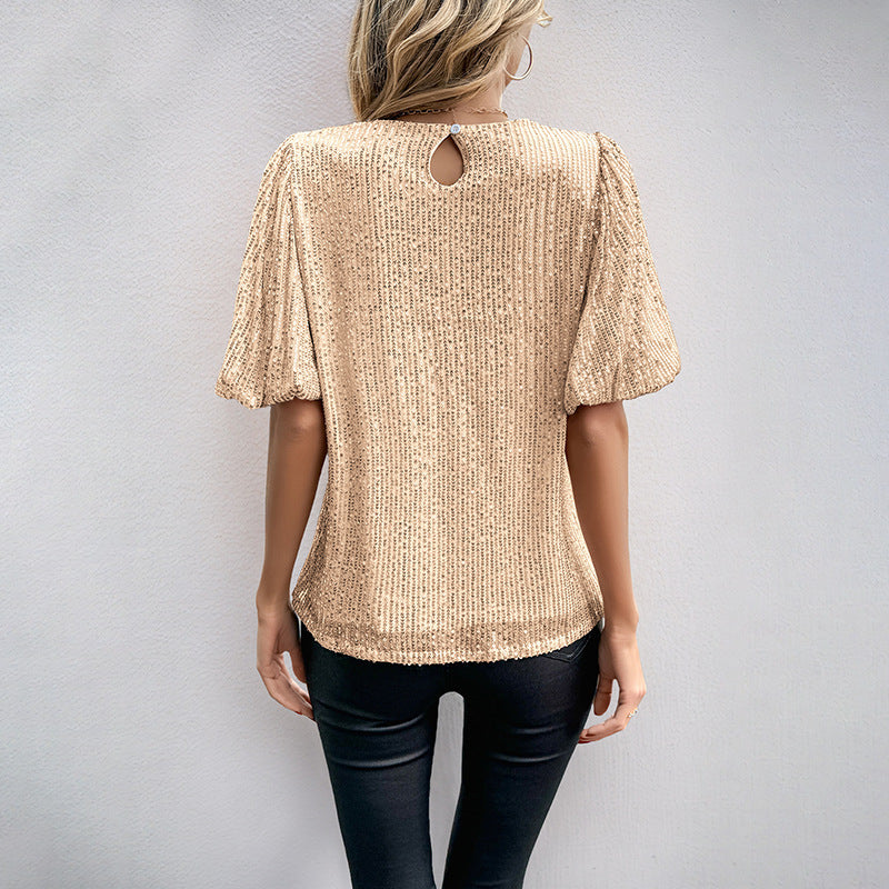 Damen Bluse mit voluminösen Puffärmeln und strukturiertem Gewebe Drune