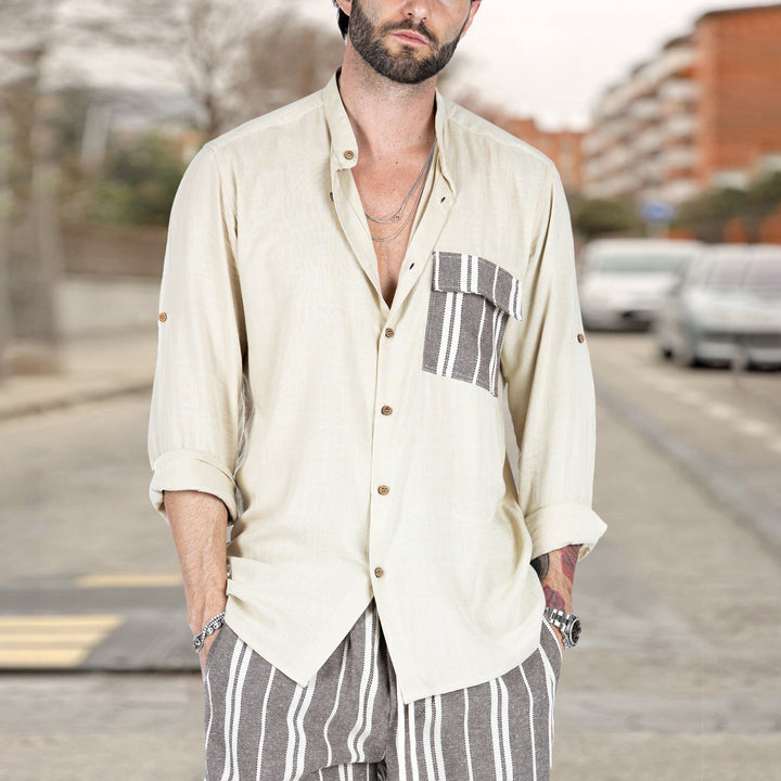 Herren luftige Sommerbluse mit Streifenmuster Drune