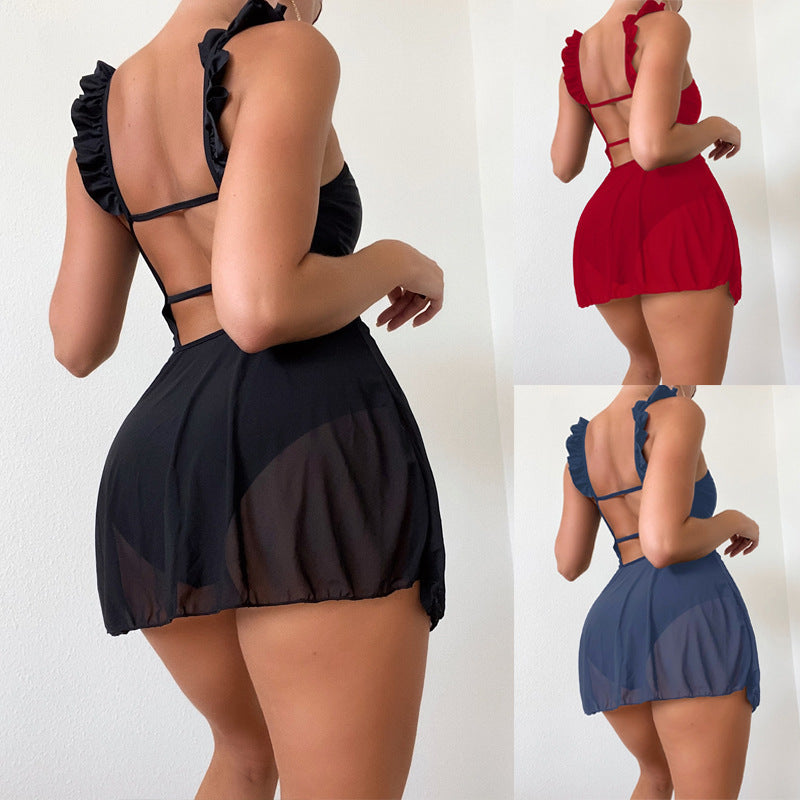 Damen Strandkleid mit Rüschendetails und verstellbarem Rücken Drune