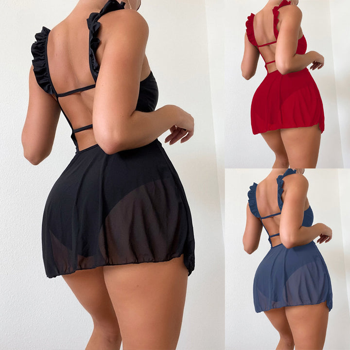 Damen Strandkleid mit Rüschendetails und verstellbarem Rücken Drune
