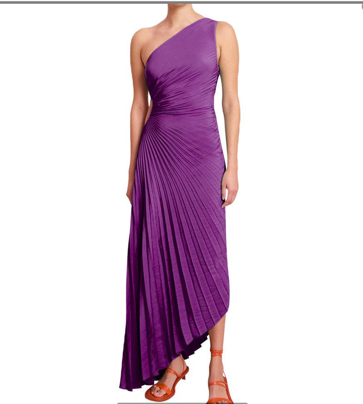Drune | One Shoulder Plissee Midi Kleid