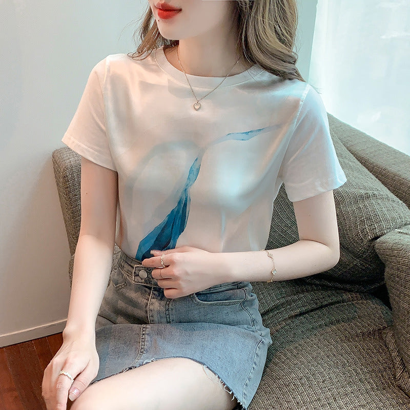 Damen T-Shirt mit kreativem Wasserfarben-Druck und lässigem Schnitt Drune