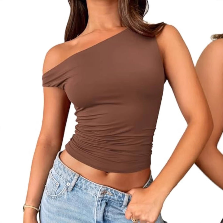 Damen asymmetrisches Oberteil mit Raffung Drune