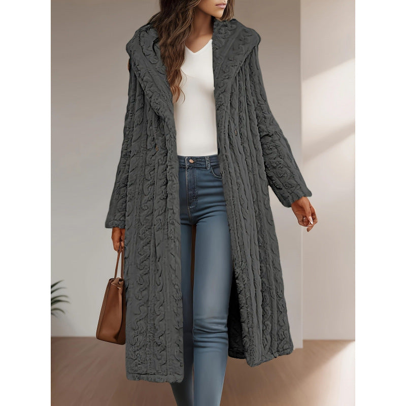 Damen Strickmantel mit Oversized-Kragen und originellen Zopfmuster Drune