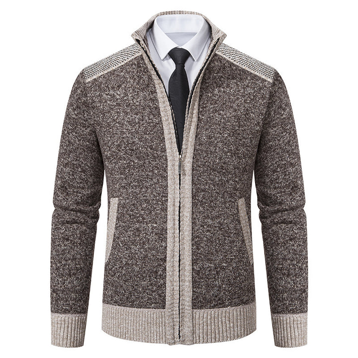 Herren elegante Strickjacke mit modernem Reißverschluss und hohem Kragen Drune