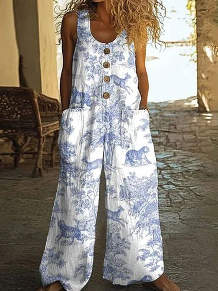 Damen Künstlerische Blumenmuster Latzhose Drune