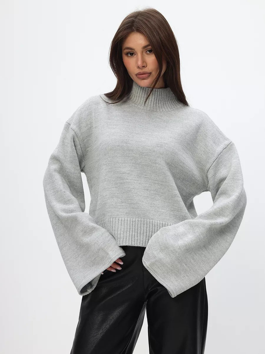 Damen modisches Oversized Strickpullover mit breiten Ärmeln und hochgeschlossenem Kragen Drune