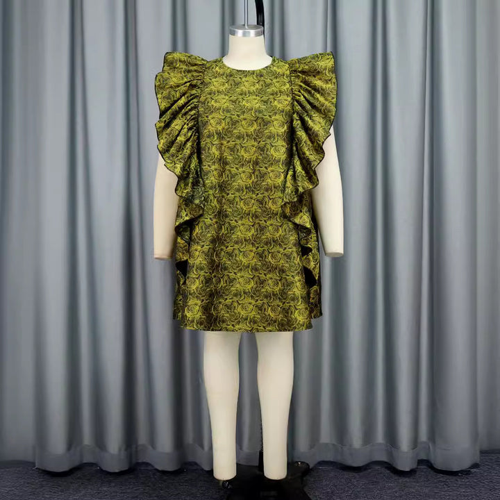 Damen Kleid mit voluminösen Rüschen und floralem Muster Drune