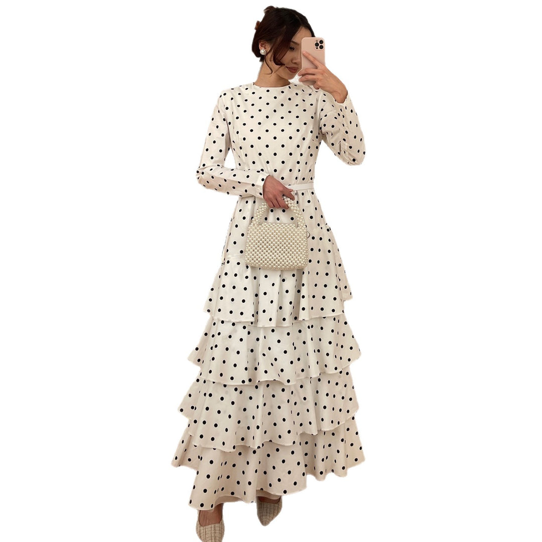 Damen Maxikleid mit Rüschendetails und modischem Punktedesign Drune