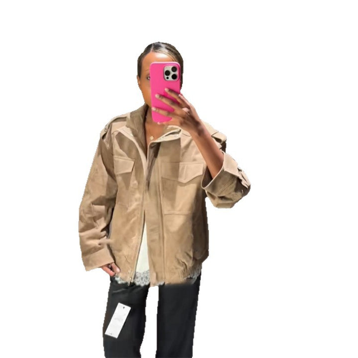 Damen Lässige Wildlederjacke mit praktischen Taschen und modernem Schnitt Drune