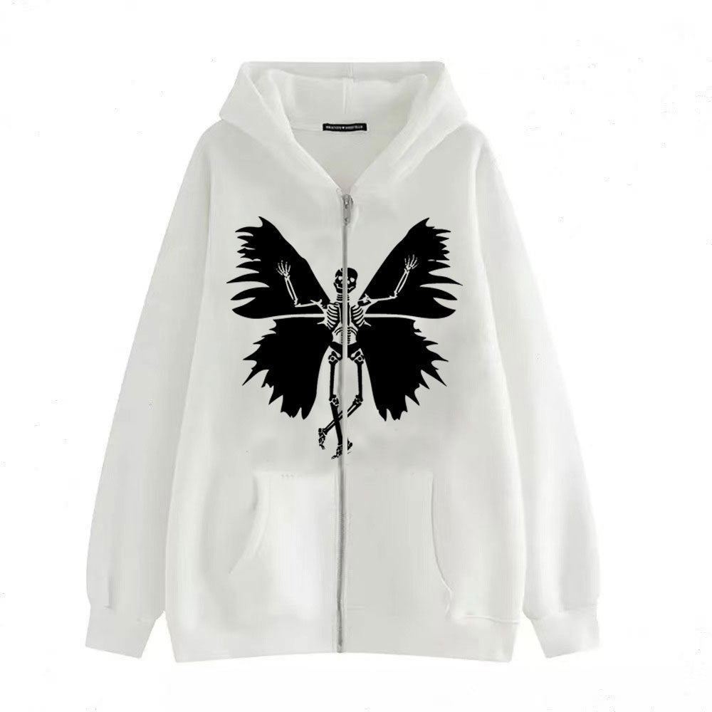 Damen Zip-Hoodie mit einzigartigem Skelett- und Schmetterlingsmotiv Drune