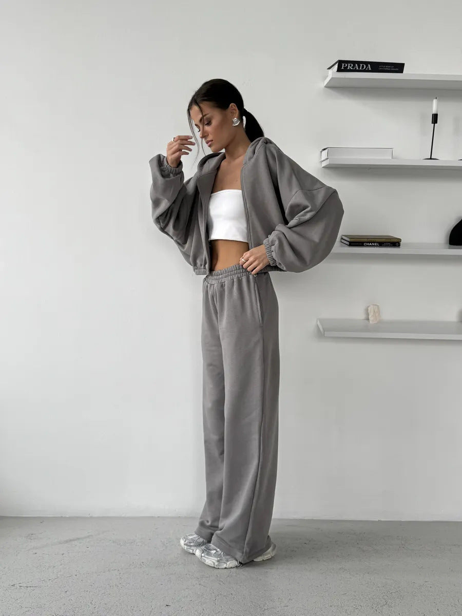 Damen sportliches und lässiges Tweed-Kapuzen-Set Drune
