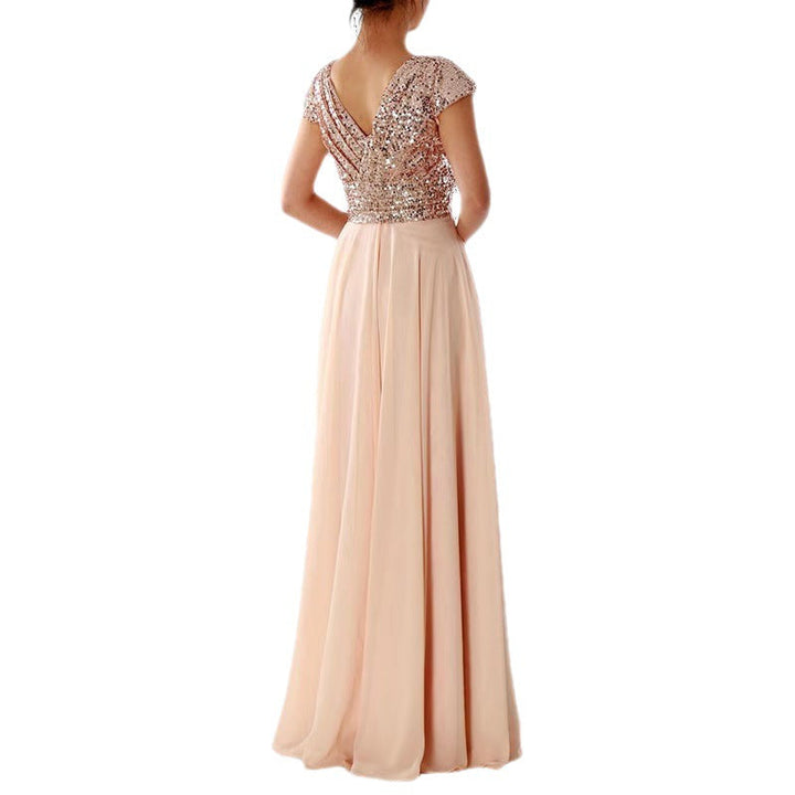 Drune | Damen Kurzarm Glitzer Maxi Kleid
