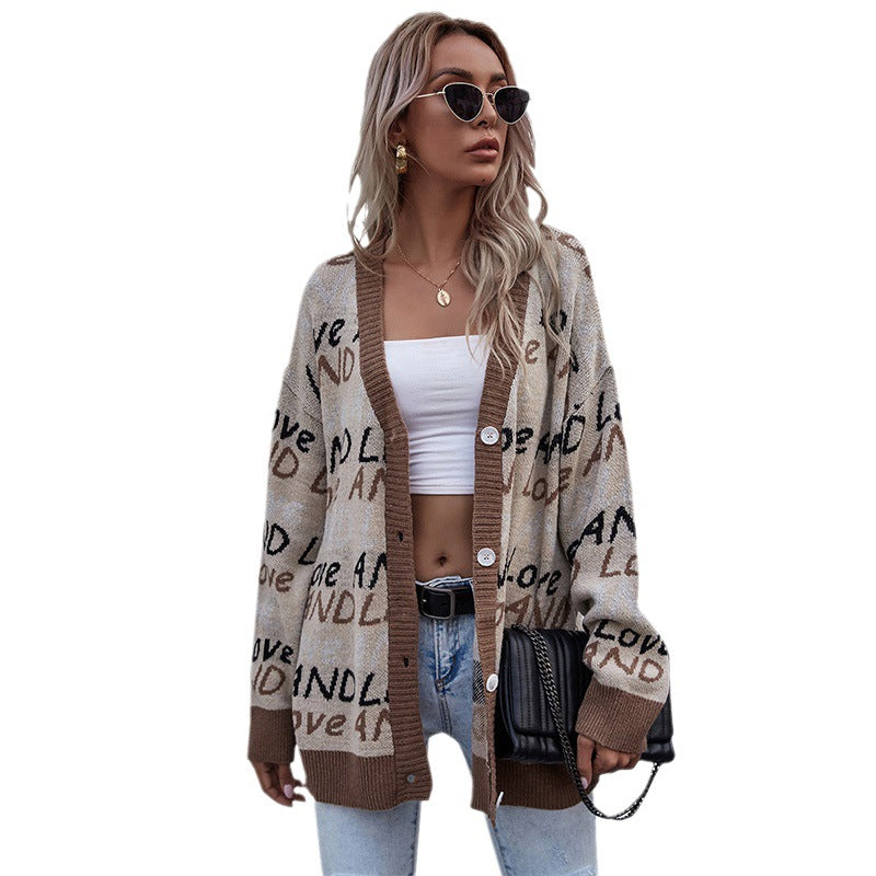 Damen Strickjacke mit modischem Schriftzug und lässigem Schnitt Drune