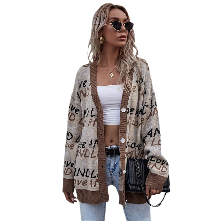 Damen Strickjacke mit modischem Schriftzug und lässigem Schnitt Drune