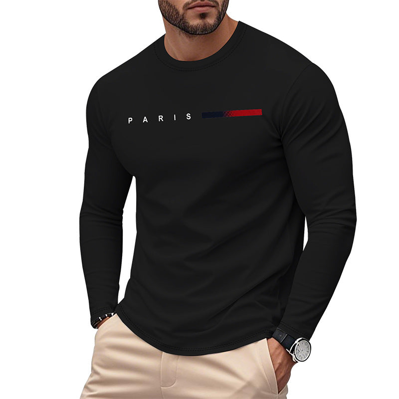 Herren Langarm T-Shirt mit modernem Paris-Druck und elastischem Saum Drune