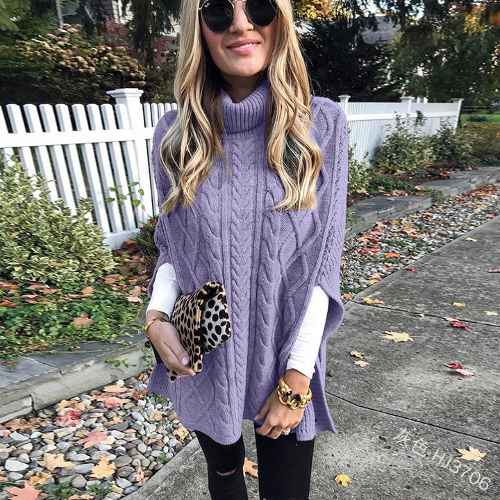 Damen Strickponcho mit hohem Kragen Drune