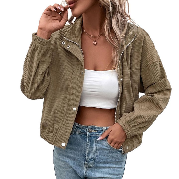 Damen lässige Kapuzenjacke aus strukturiertem Material mit Reißverschluss Drune