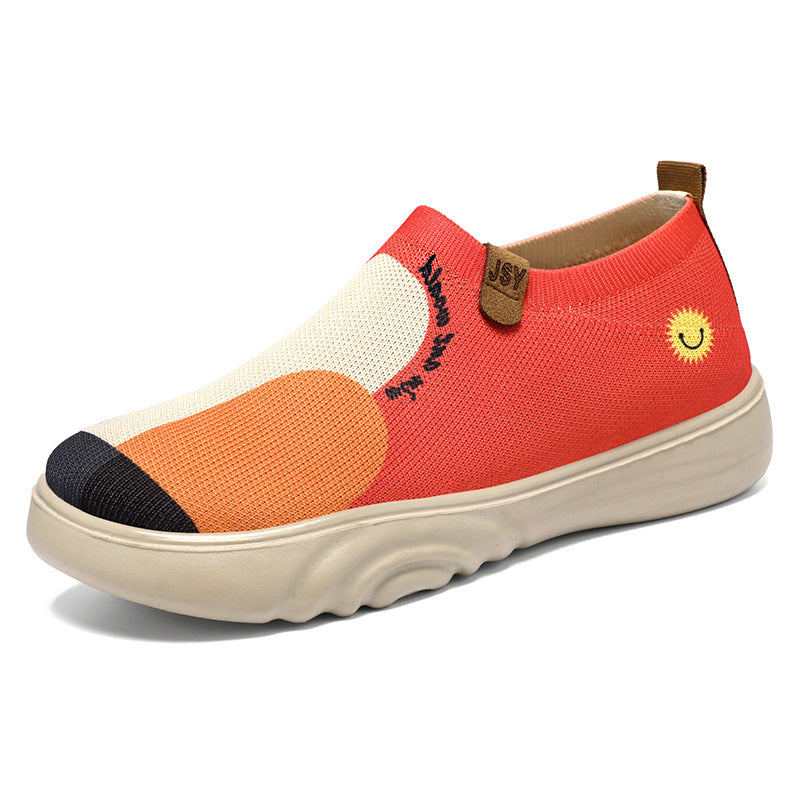 Damen nan gestrickter Slip-On Sneaker mit verspielter Stickapplikation und stoßdämpfender EVA-Plateausohle Drune