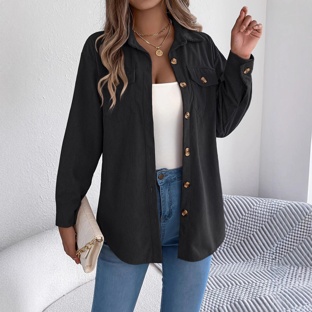 Damen Cordhemdjacke im lässigen Schnitt mit praktischen Taschen und eleganten Knöpfen Drune