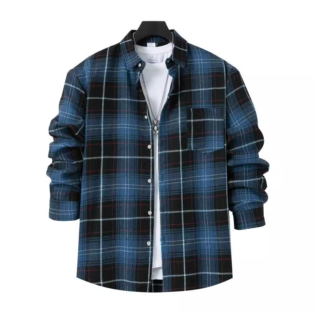 Herren gemustertes Flanellhemd mit praktischer Brusttasche und button-down Kragen Drune