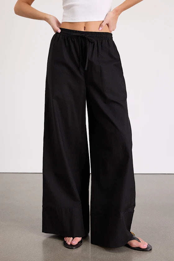 Damen Weite Leinenhose mit elastischem Bund und seitlichen Taschen Drune