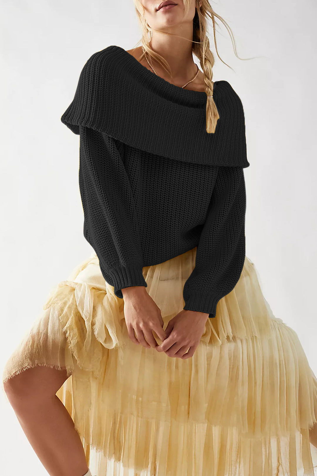 Damen Oversized Strickpullover mit schulterfreiem Design Drune
