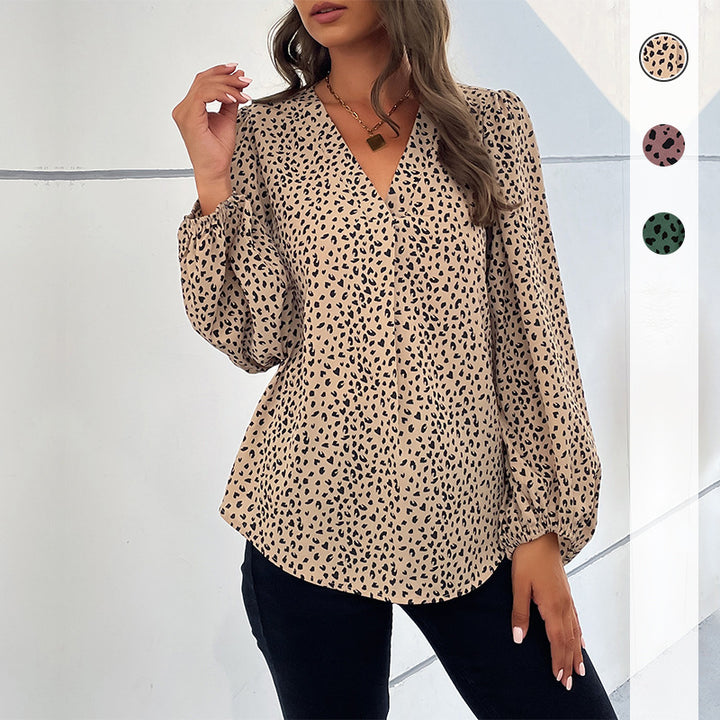 Damen elegante Bluse mit modernen Puffärmeln und grafischem Muster Drune