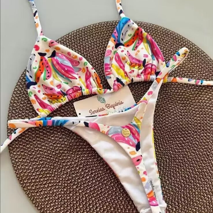 Damen Triangel-Bikini-Set mit floralen Mustern und verstellbaren Trägern Drune