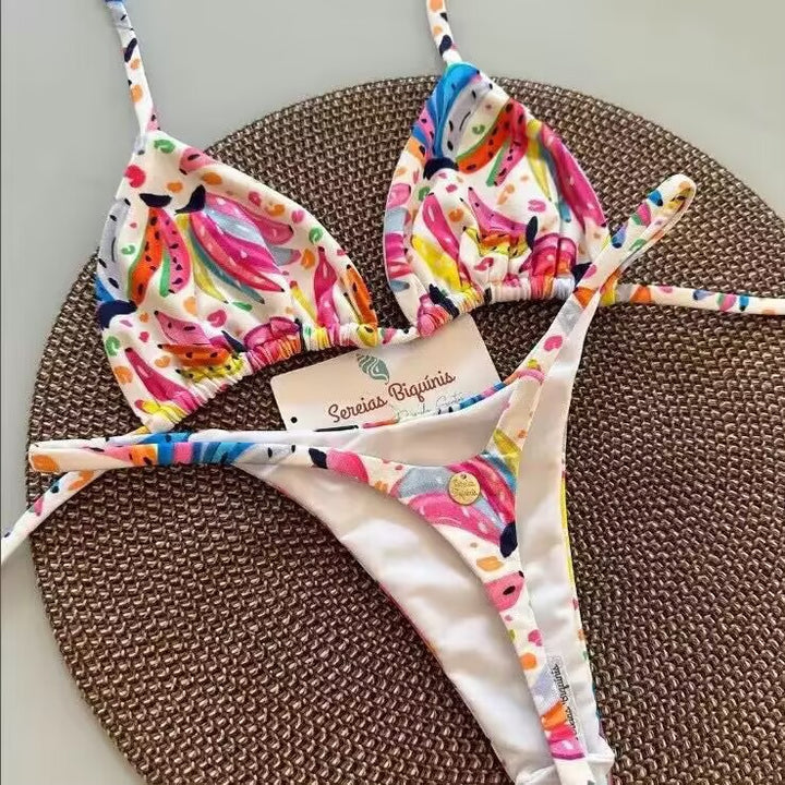 Damen Triangel-Bikini-Set mit floralen Mustern und verstellbaren Trägern Drune
