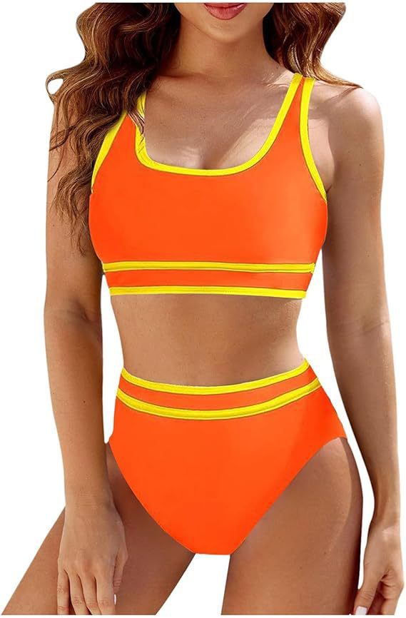 Damen Sportliches Bikini-Set mit hoch geschnittenem Unterteil und sportlichem Oberteil Drune
