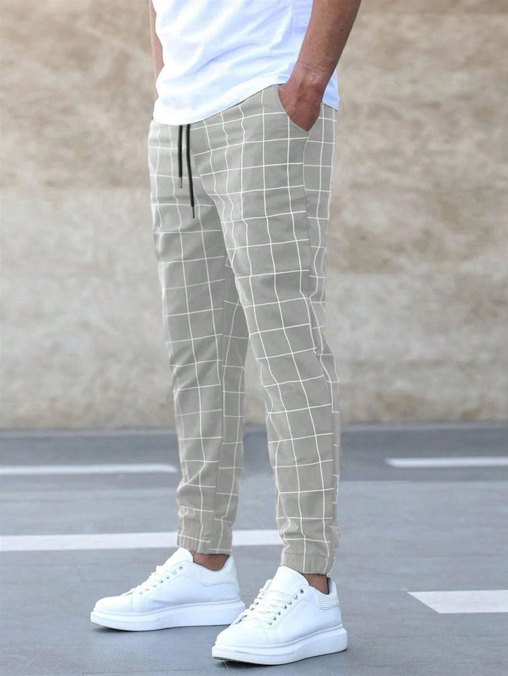 Herren Karo Relaxed Fit Jogger Hose Drune