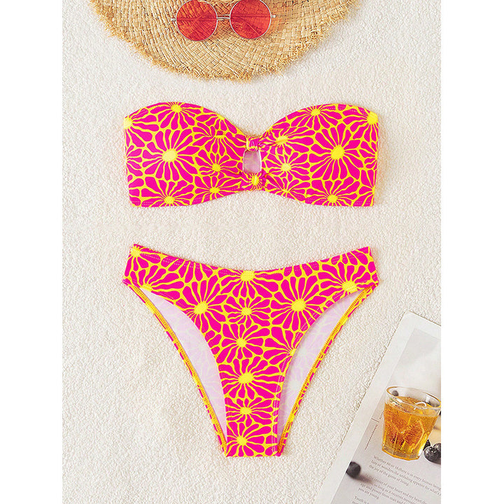 Damen Bandeau-Bikini-Set mit floralem Design und verstellbaren Trägern Drune