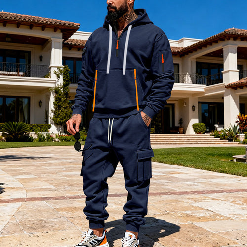 Herren nan urbanes Hoodie-Cargo-Set mit versteckten Reißverschlüssen, Mehrfach-Taschen und elastischem Saum Drune