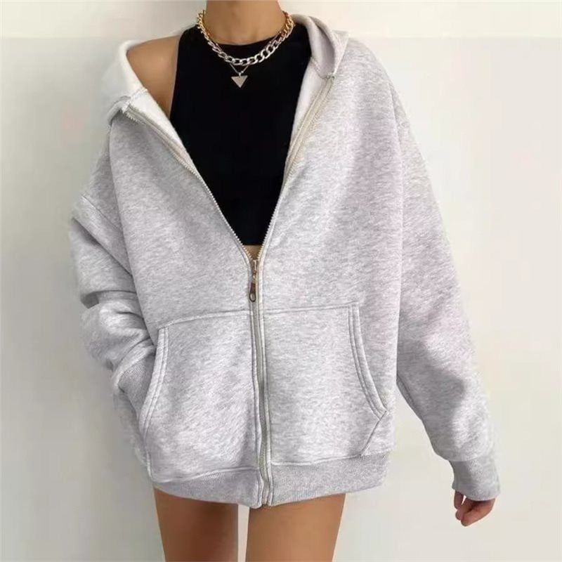 Damen Kapuzenpullover mit Reißverschluss und überschnittenen Schultern Drune
