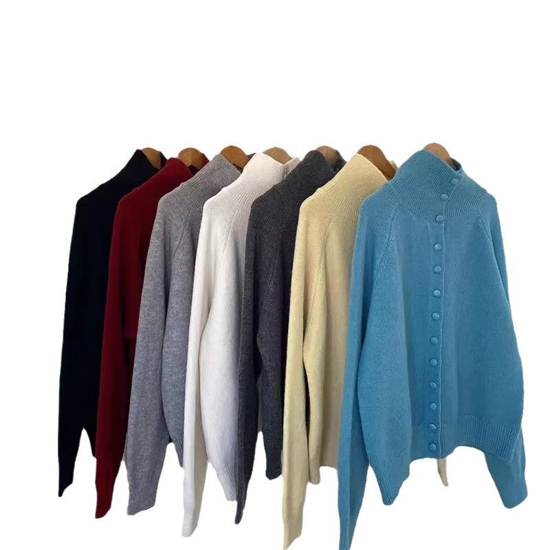 Damen Strickjacke mit hoch geschlossenem Kragen und dekorativen Knöpfen Drune