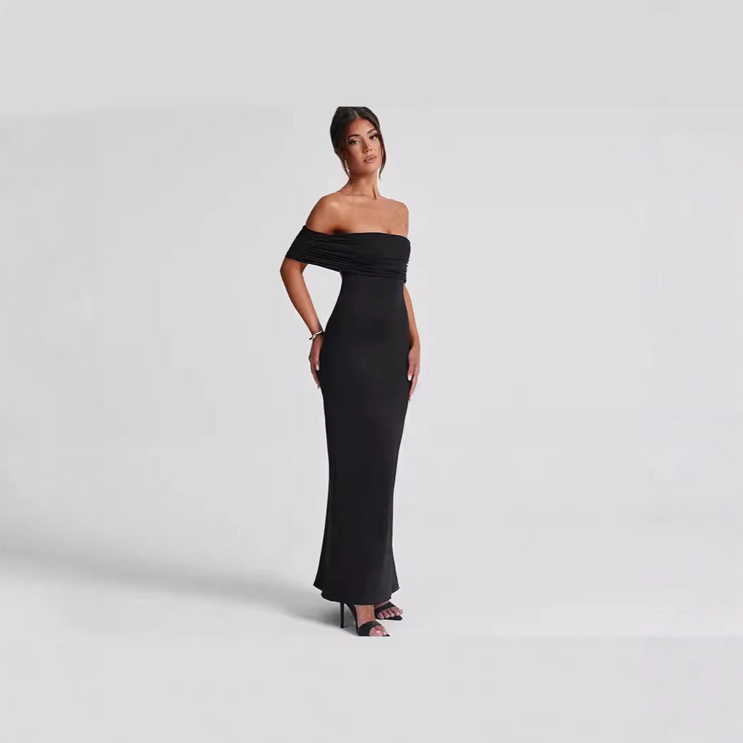 Damen Elegantes Wickelkleid mit Off-Shoulder-Ausschnitt und figurbetontem Schnitt Drune