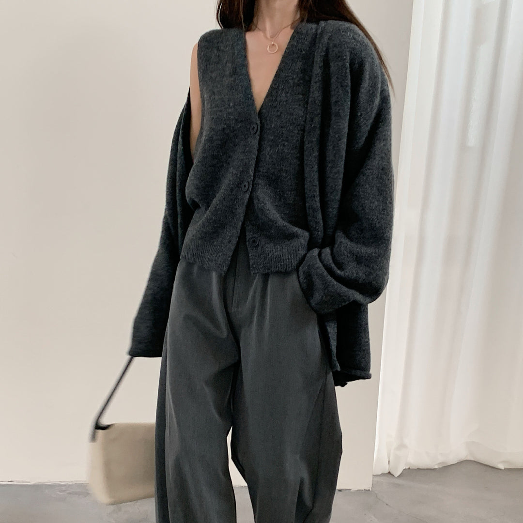 Damen lässiger Strickcardigan mit Knopfverschluss und voluminösen Ärmeln Drune