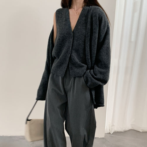 Damen lässiger Strickcardigan mit Knopfverschluss und voluminösen Ärmeln Drune