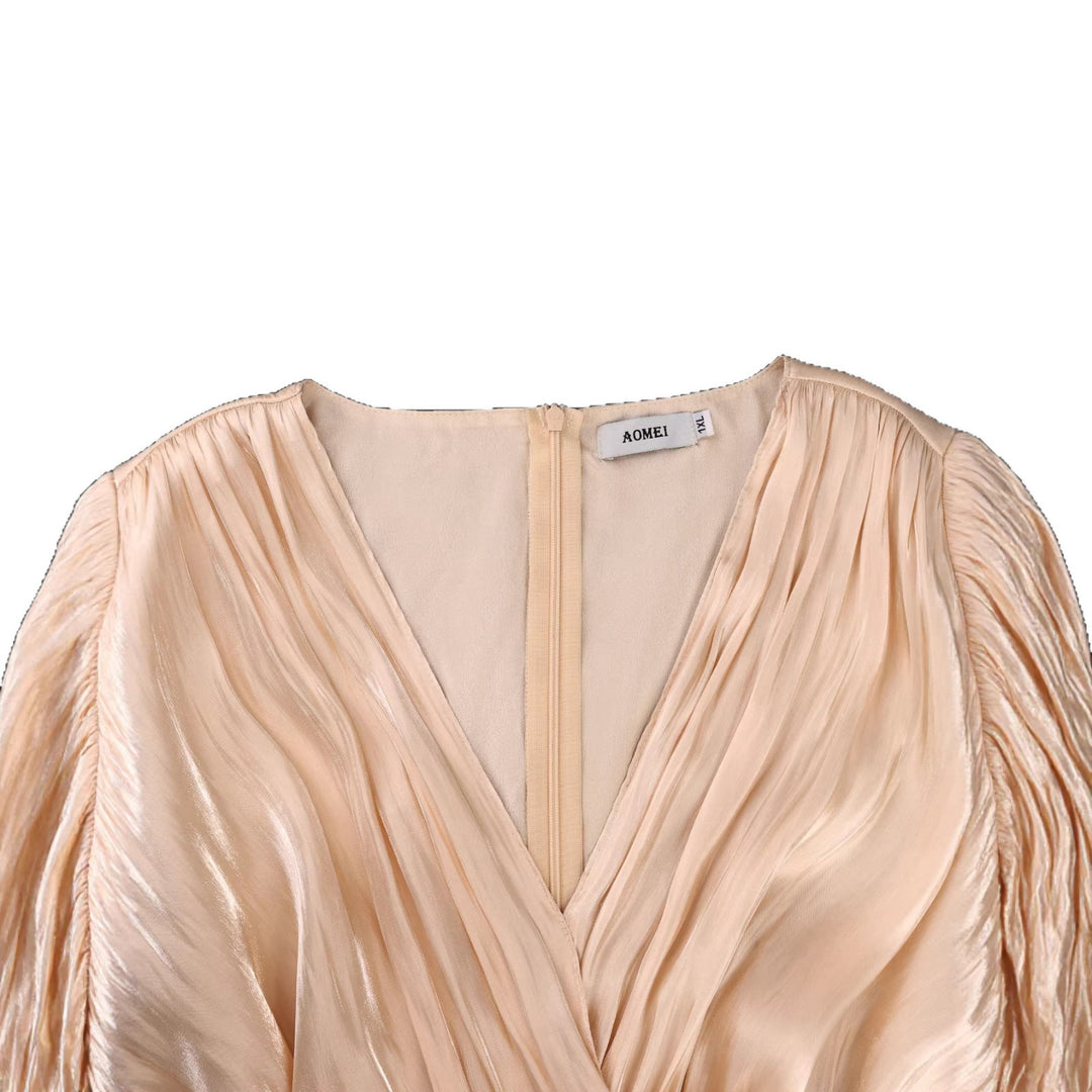 Damen Fließendes Maxi-Kleid mit eleganten Volantärmeln und Taillengürtel Drune