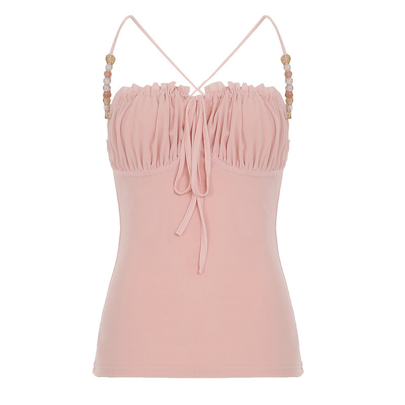 Damen lässiges Top mit raffiniertem Rüschendesign und dekorativen Trägerdetails Drune