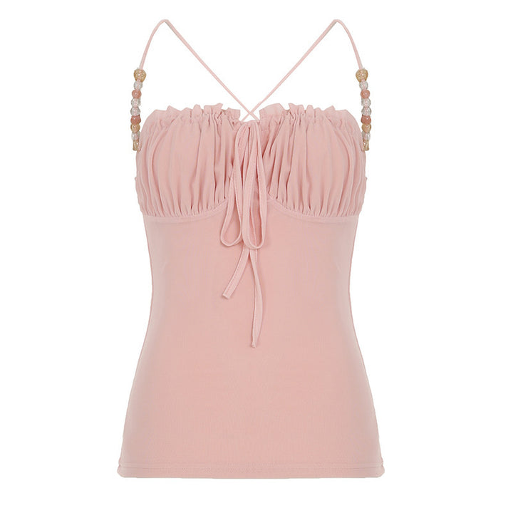 Damen lässiges Top mit raffiniertem Rüschendesign und dekorativen Trägerdetails Drune
