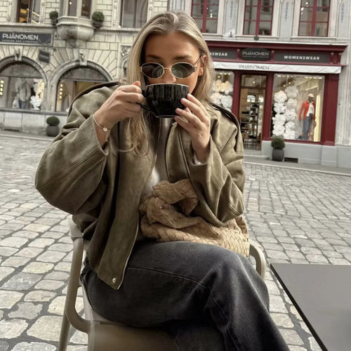 Damen elegante Oversized-Jacke im modernen Look mit raffiniertem Schnitt Drune