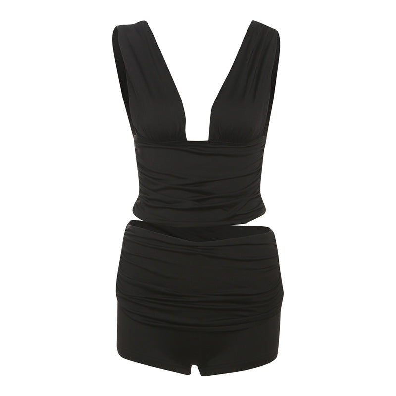 Damen Figurbetontes Oberteil und Shorts Set Drune