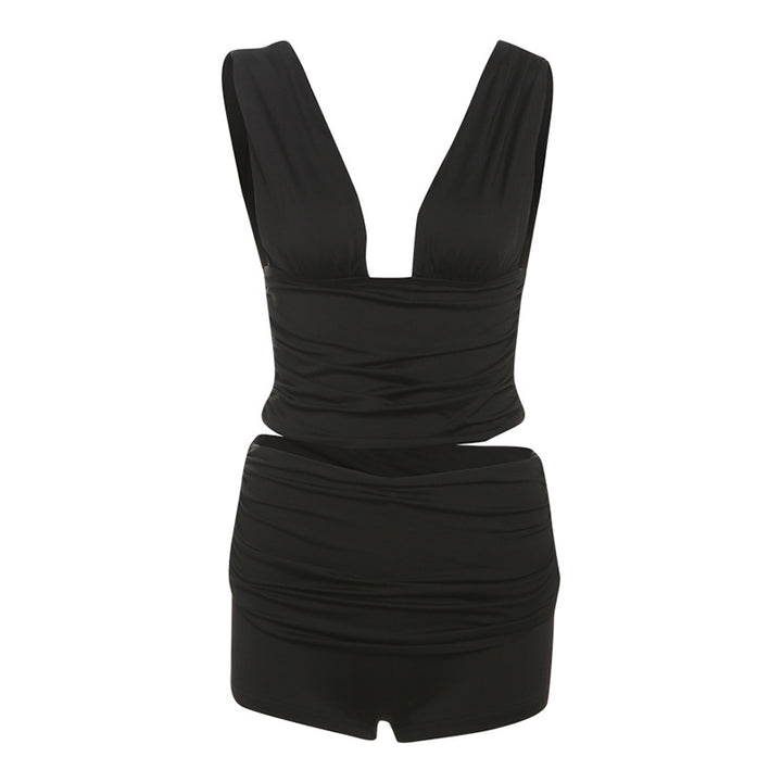 Damen Figurbetontes Oberteil und Shorts Set Drune