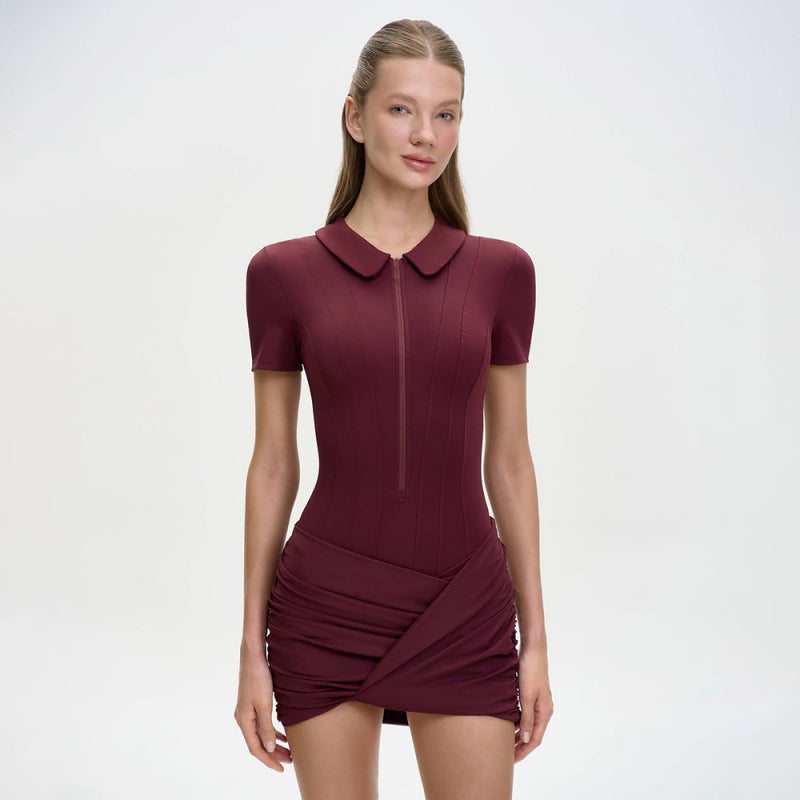 Damen Figurbetontes Minikleid mit Kragen und Reißverschluss Drune